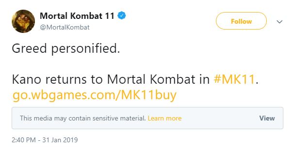 Mortal Kombat - Greed personified. Kano returns in Mortal